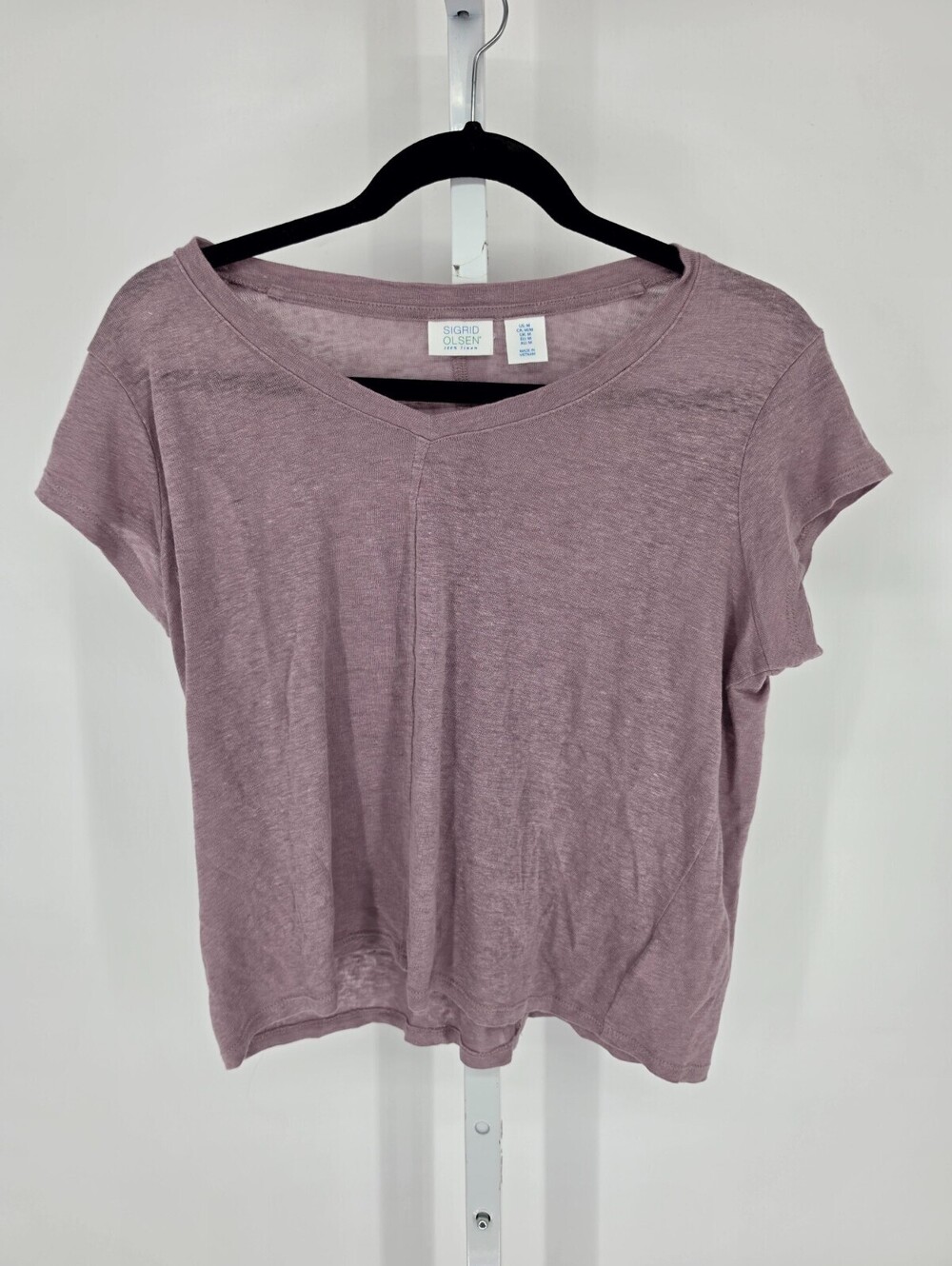 Sigrid Olsen Womens Sz M 100% Linen Short Sleeve T Shirt Mauve Purple